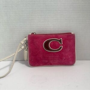 Coach EST. 1941  Suede Leatherware  Wristlet Clutch Bag, Coin Purse, Fuchsia